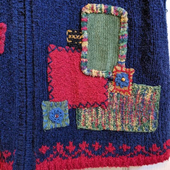 Koret City Blues Knit Vest Zip Front Embellished Patches Embroidery Sweater Vest - Picture 6 of 10